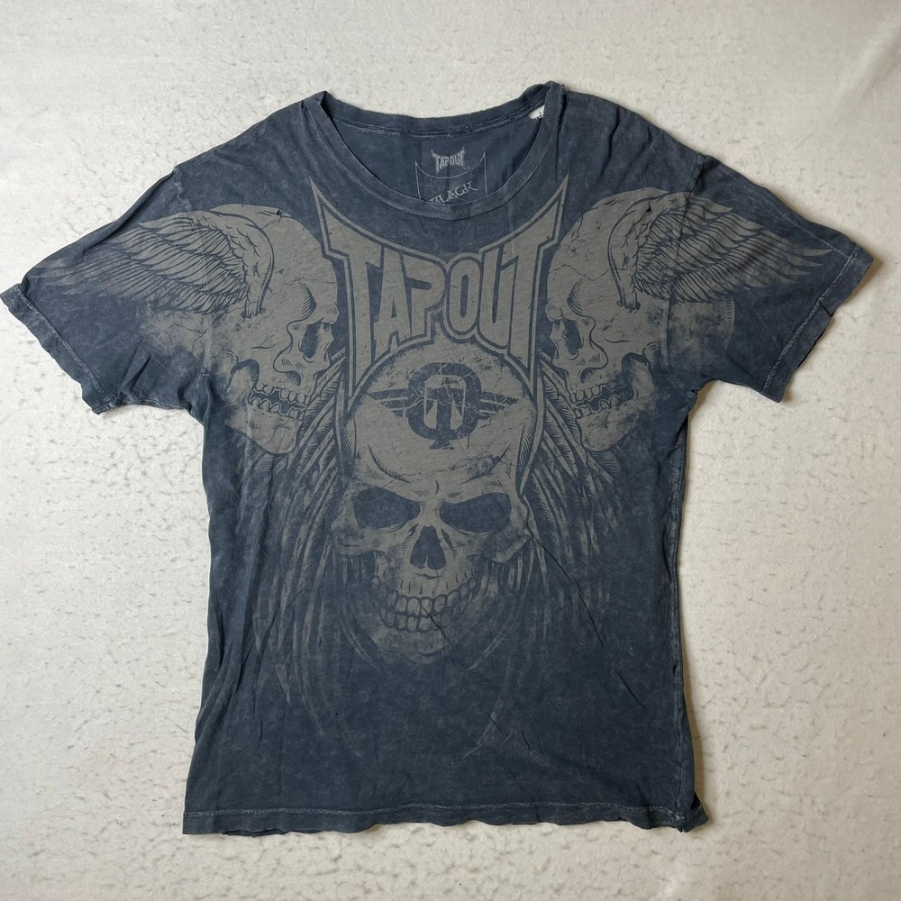 Tapout T-Shirt Mens Large Gray Distressed Skull Graphic MMA Gym Wear